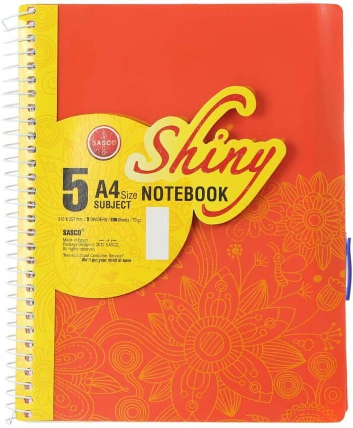 Sasco Shiny Notebook - 5 Subjects - 200 Papers - Size A4 - Image 1