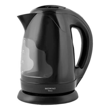 Sonai Wavy Plastic Kettle - 1.7L - 2200W - 360 Rotating Base - Black - MAR-3970