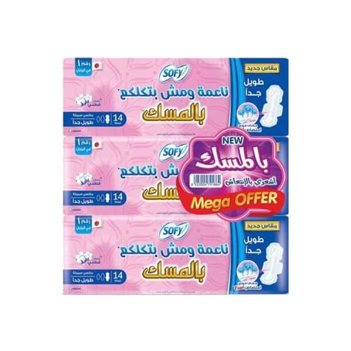 ⁦فوط صحية من صوفي قطنية بلمسة المسك - فوط صحية طويلة جدًا وسميكة - 14 فوطة × 3 قطع⁩ - الصورة ⁦1⁩