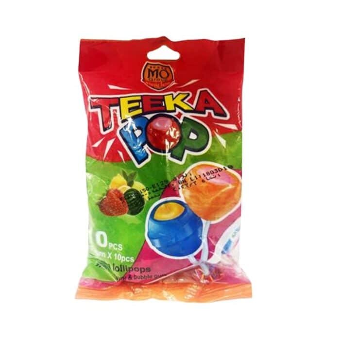 Teeka Pop Bubble Gum & Fruit Lollipops - 15g x 10 Pieces - Image 1