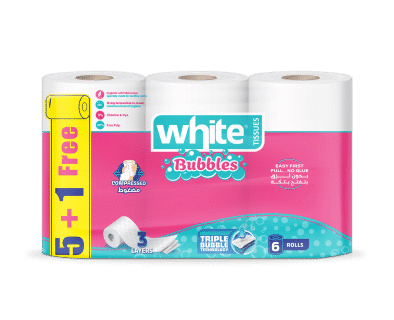 White Bubbles Toilet Paper 3ply - 6 Rolls