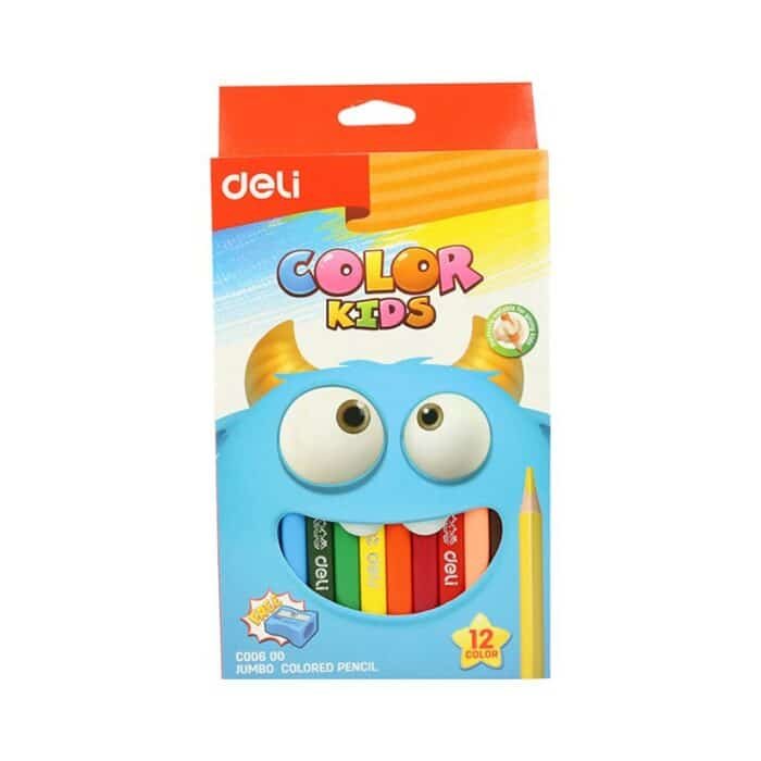 Deli Jumbo Kids Coloring Pencils - 12 Colors - Image 1