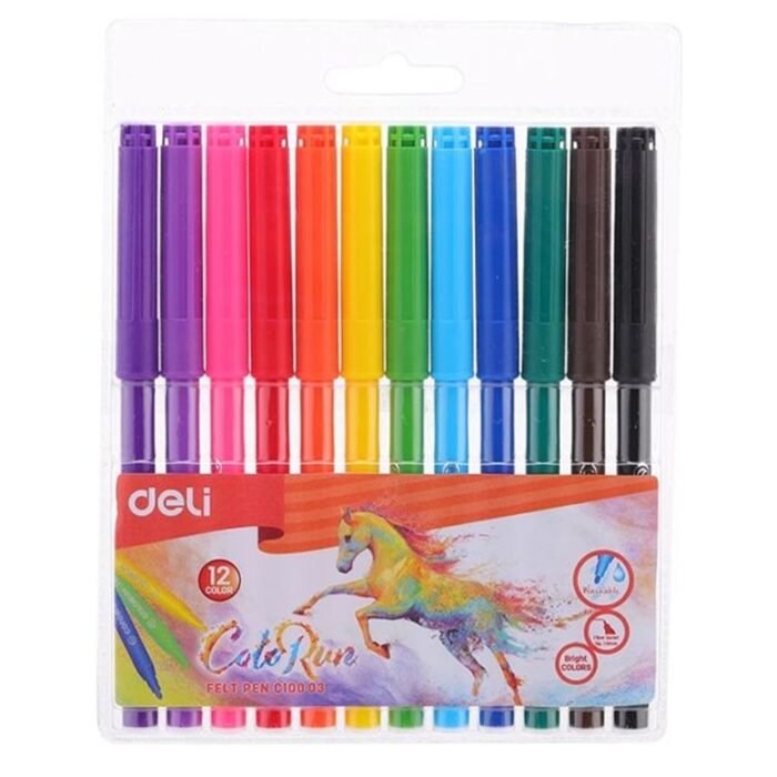 Deli Felt Coloring Pens - 12 Colors - EC10003 - Image 1