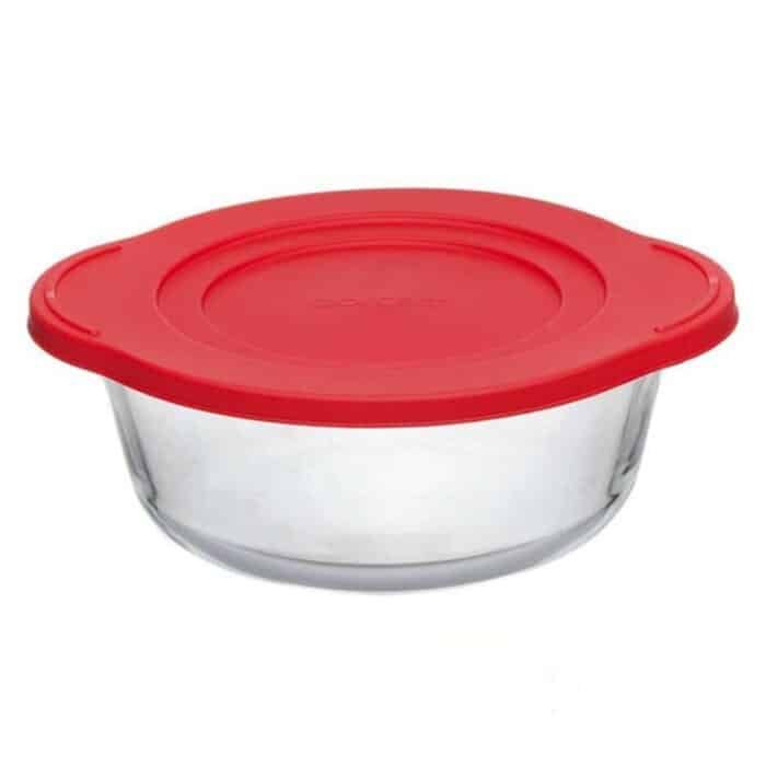 Pasabahce Borcam Round Casserole With Red Cover - Image 1